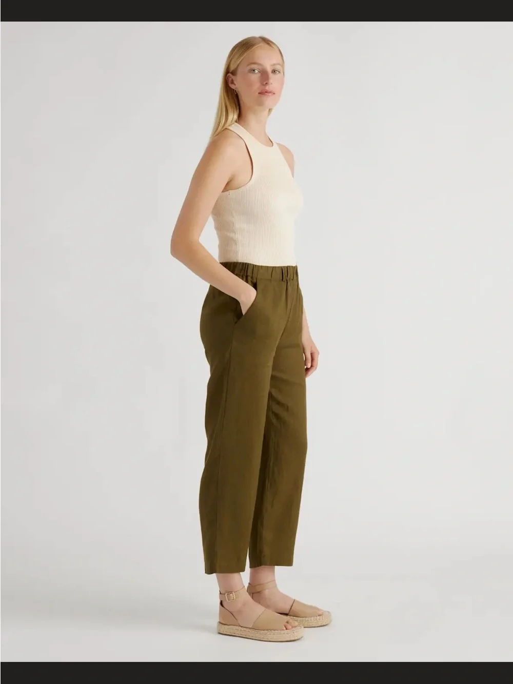 Quince Women's Olive Linen Wide-Leg Pants